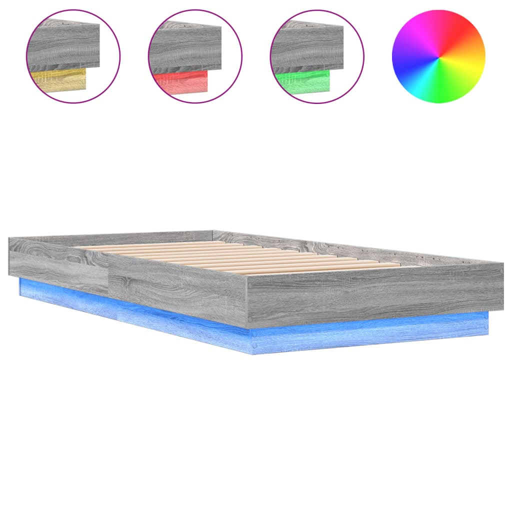 Grey Sonoma Small Single Bed Frame 75x190cm with LED Lights