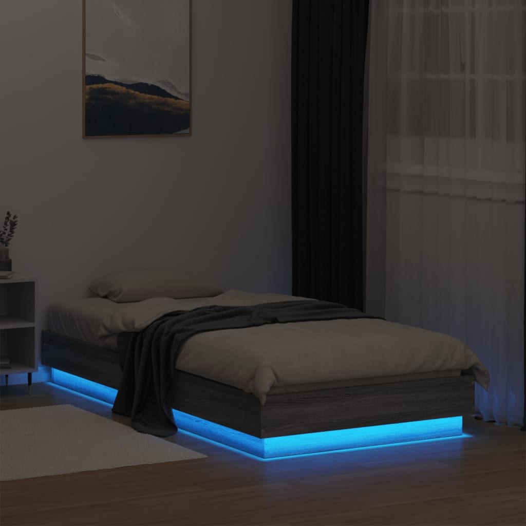Grey Sonoma Small Single Bed Frame 75x190cm with LED Lights