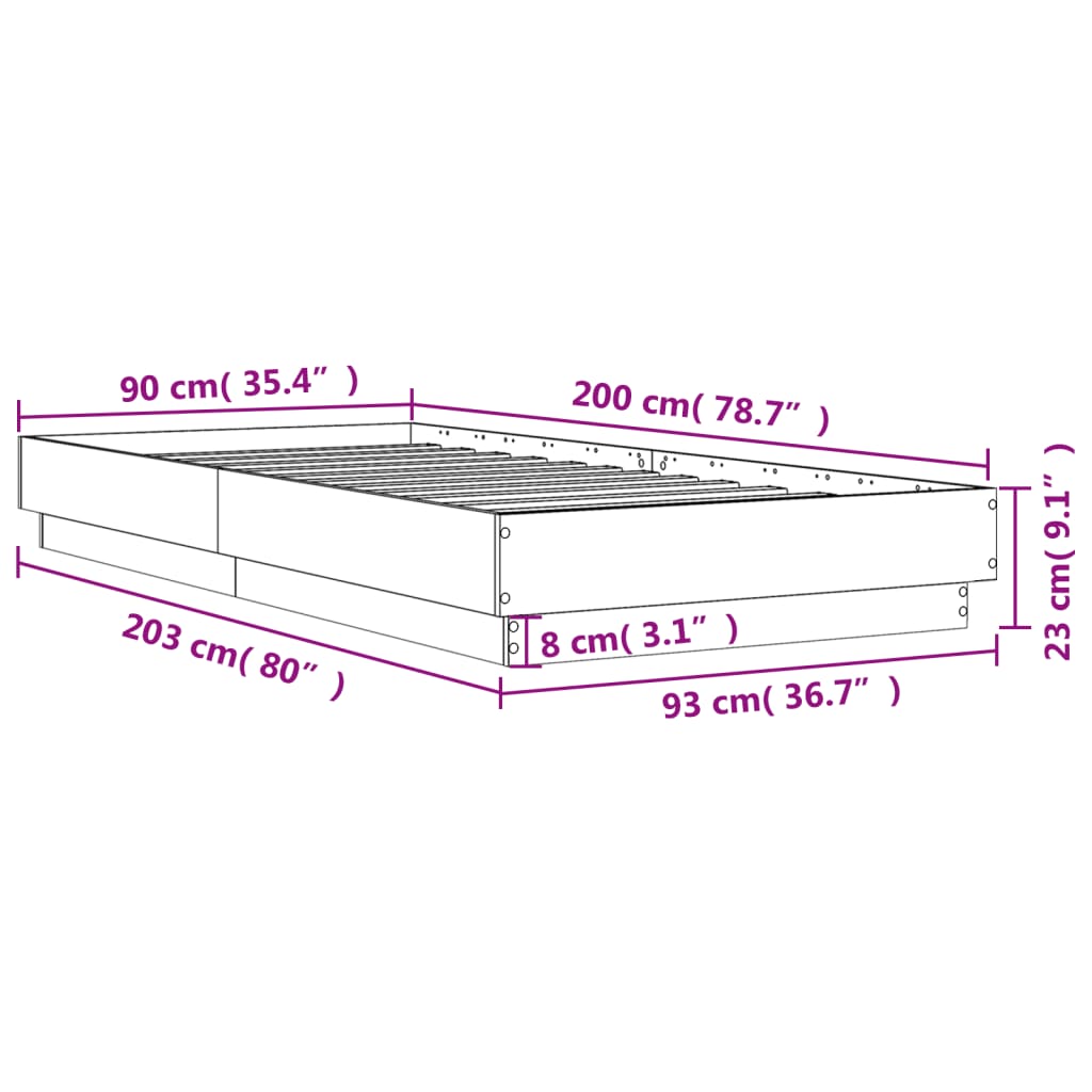 White Engineered Wood Bed Frame 90x200 cm - No Mattress Included