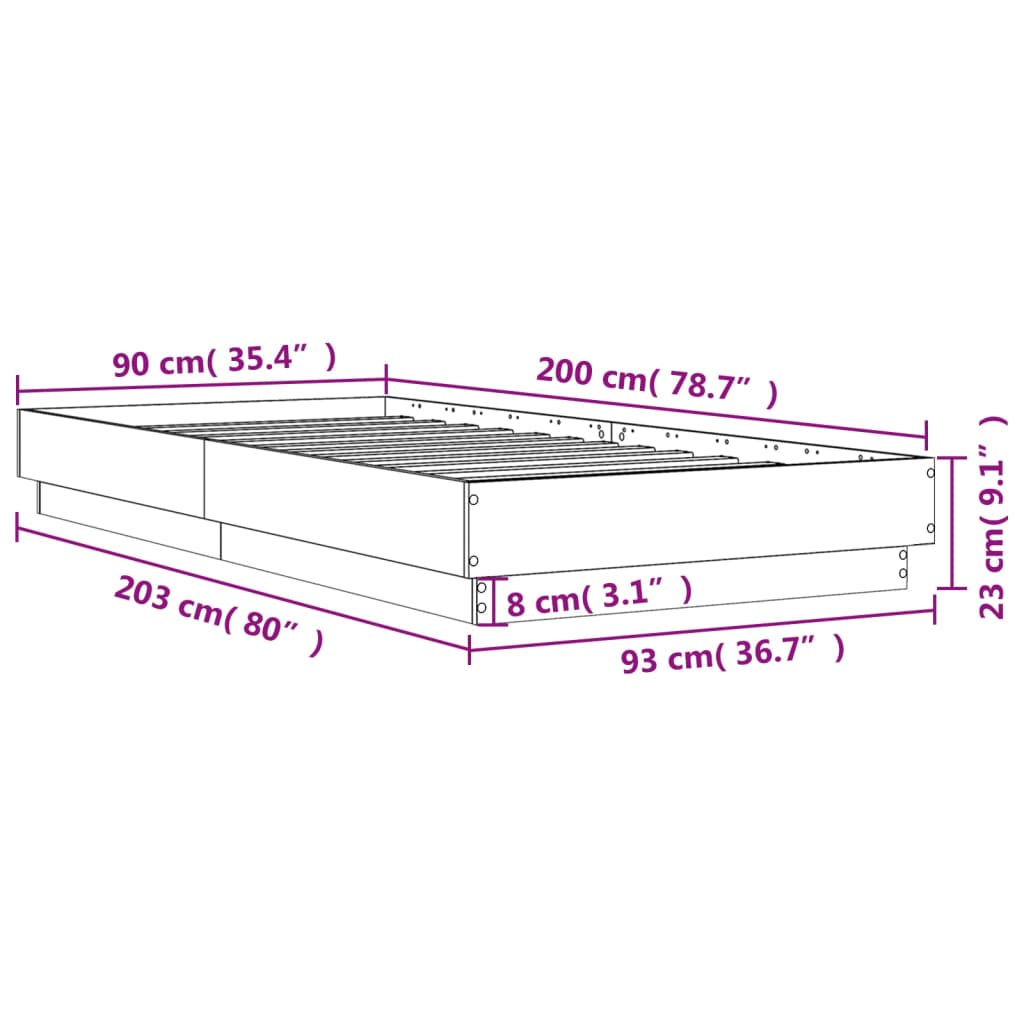 Concrete Grey Bed Frame 90x200 cm - Sleek & Modern Design