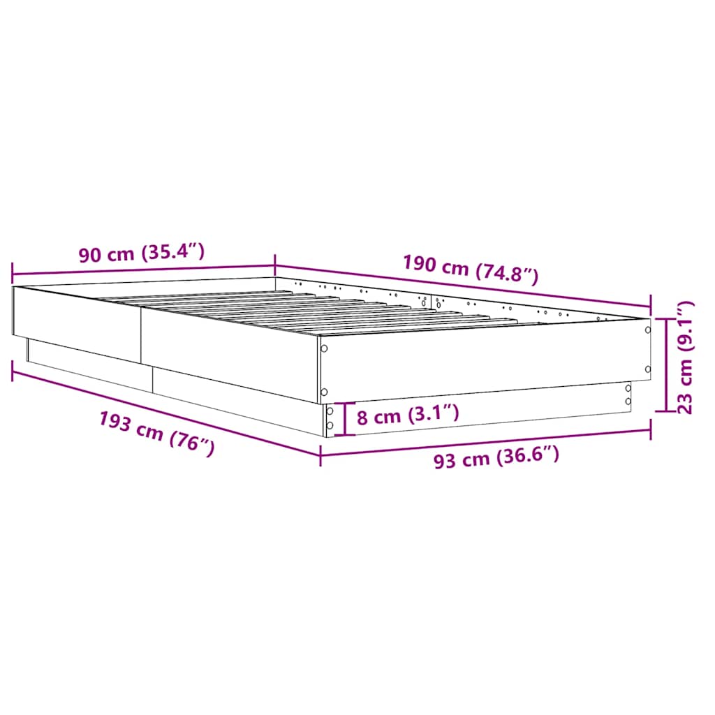 Sonoma Oak Engineered Wood Bed Frame 90x190 cm - Single Size