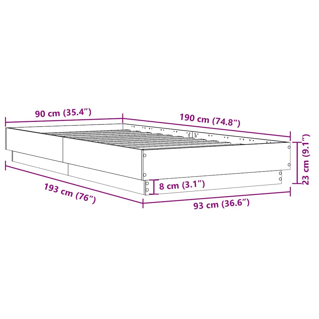 Concrete Grey Single Bed Frame 90x190 cm - No Mattress Included