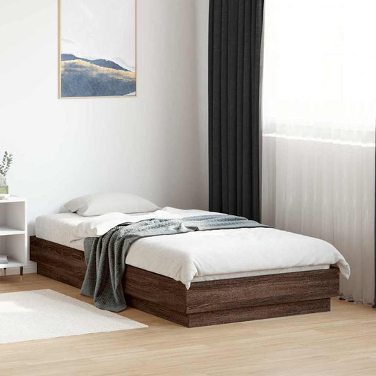 Brown Oak Single Bed Frame 90x190 cm - Engineered Wood