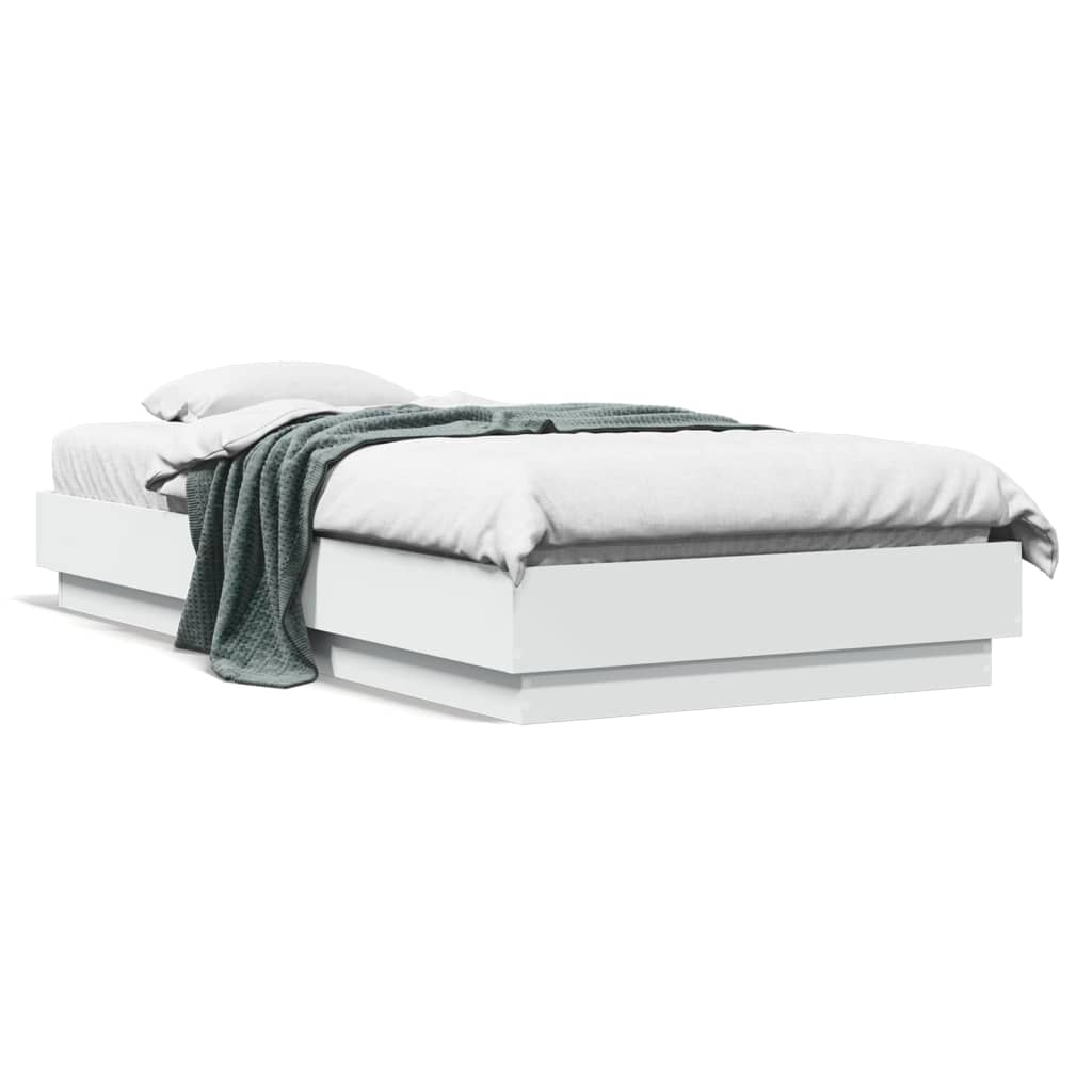 Compact White Engineered Wood Bed Frame 75x190 cm - Small Single
