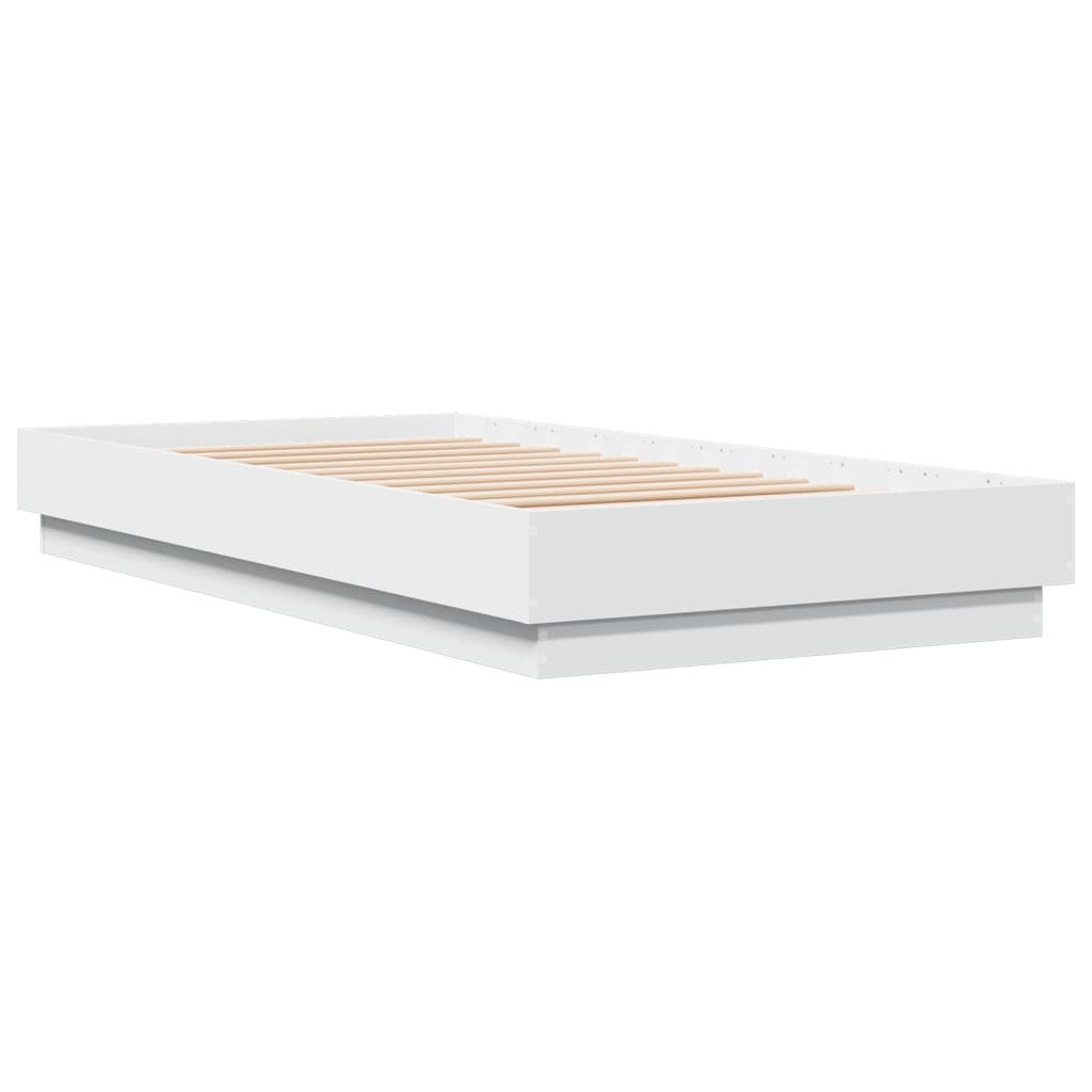 Compact White Engineered Wood Bed Frame 75x190 cm - Small Single