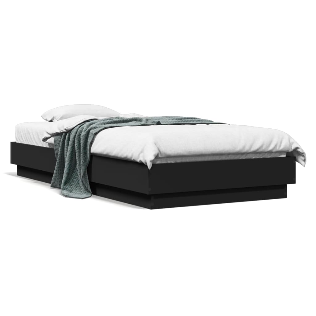 Compact Black Engineered Wood Bed Frame 75x190 cm - Small Single