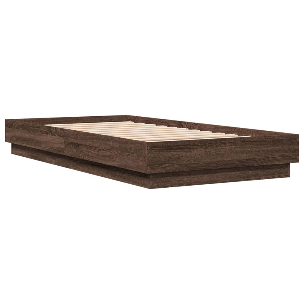 Brown Oak Engineered Wood Bed Frame - 75x190 cm Small Single