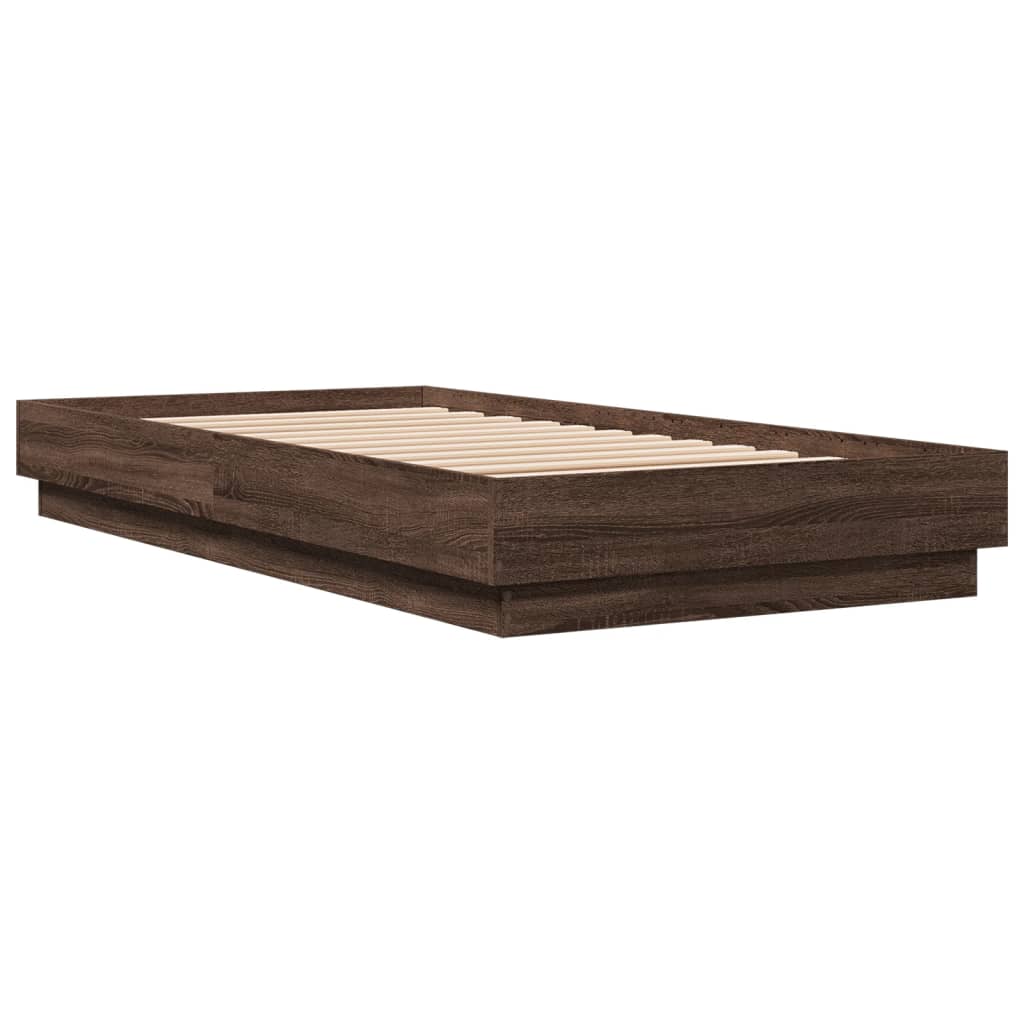 Brown Oak Engineered Wood Bed Frame - 75x190 cm Small Single