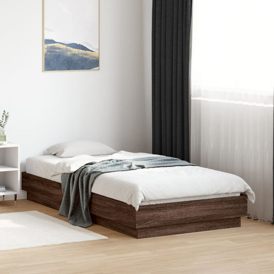 Brown Oak Engineered Wood Bed Frame - 75x190 cm Small Single