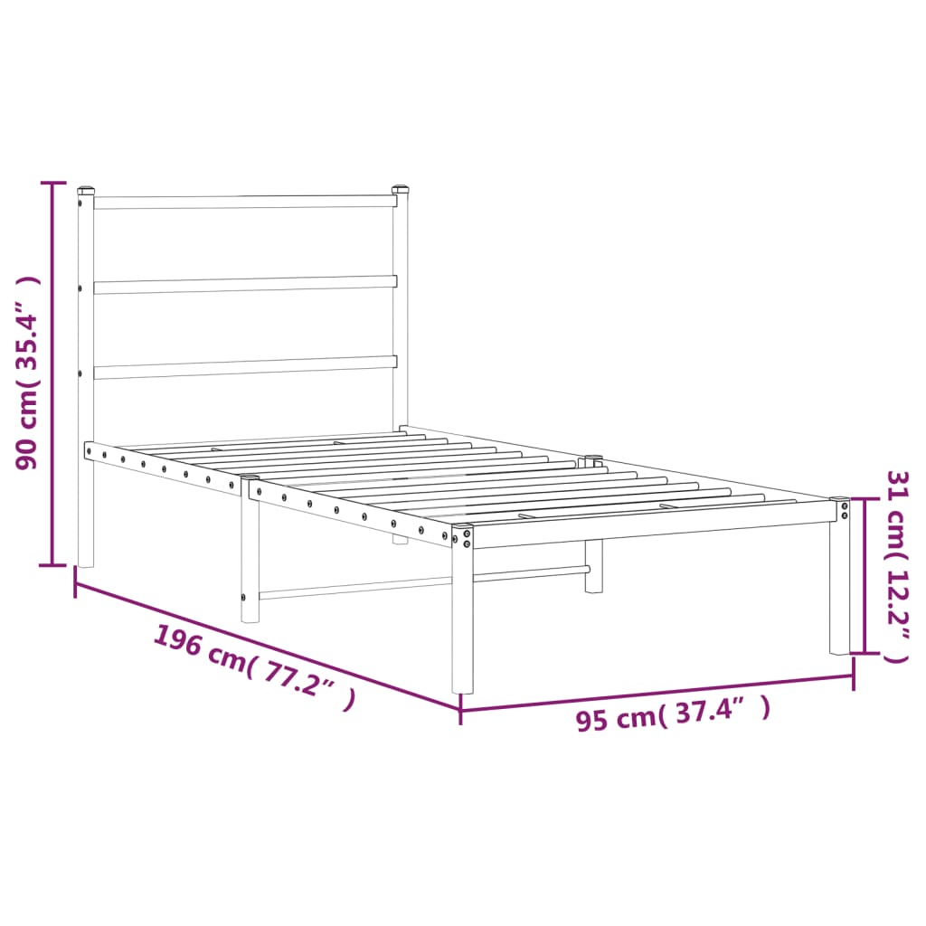 Black Metal Bed Frame with Headboard 90x190cm - No Mattress Included