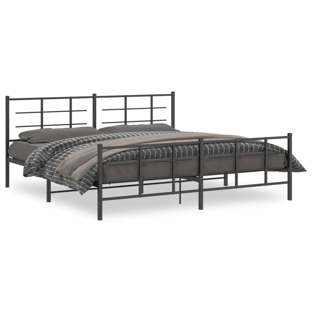 Metal Bed Frame without Mattress with Footboard Black 193x203cm