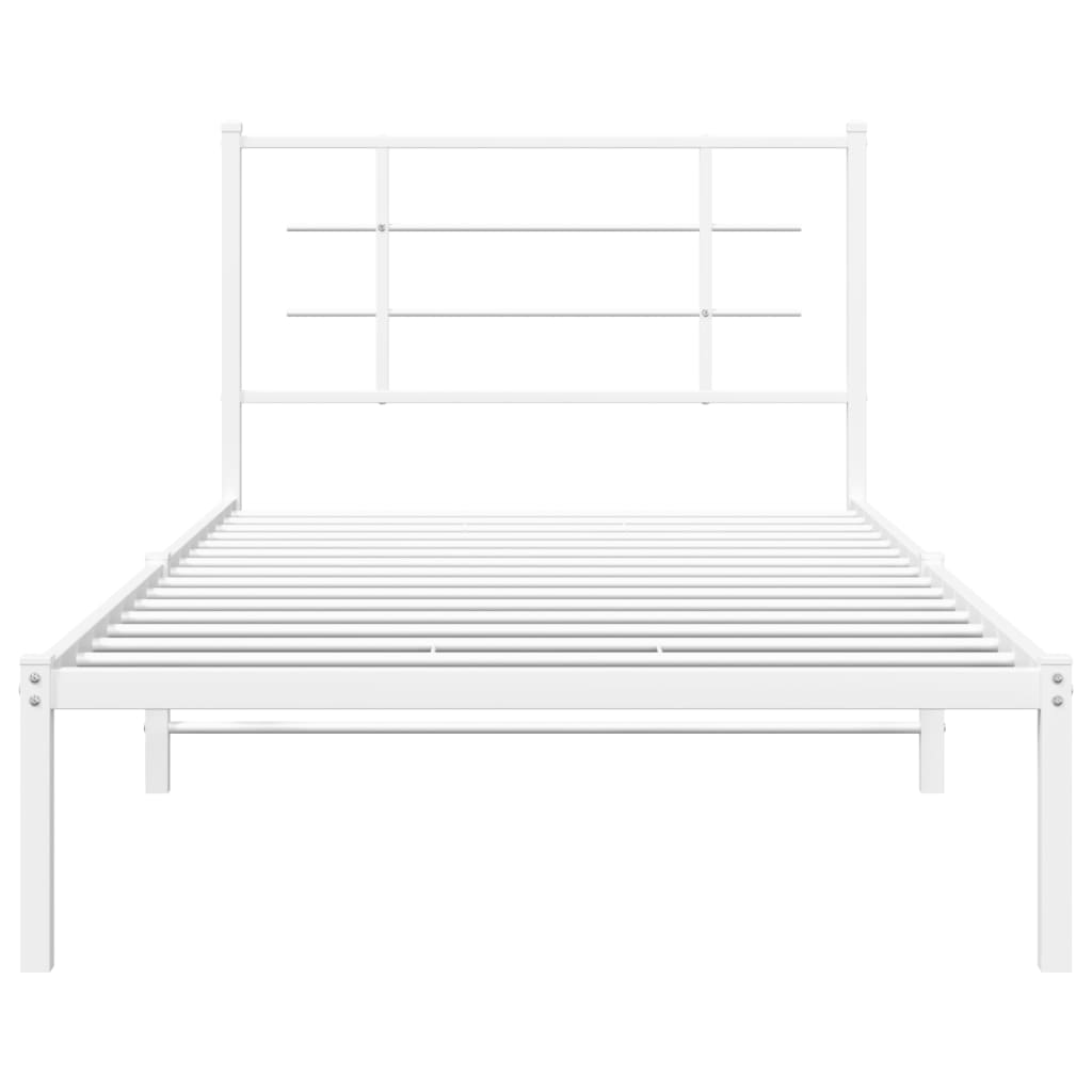 Metal Bed Frame without Mattress with Headboard White 100x200cm