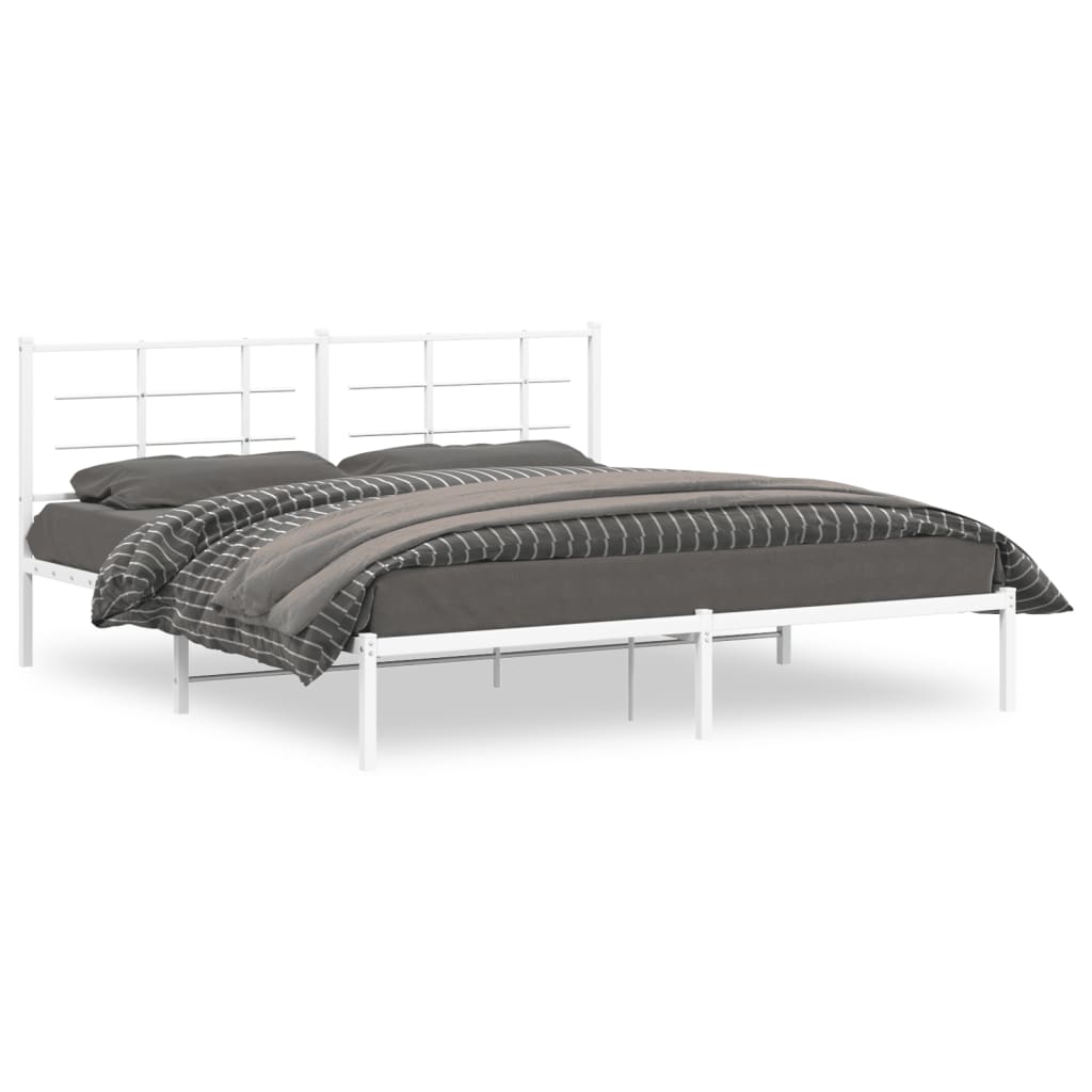 Metal Bed Frame without Mattress with Headboard White 180x200cm