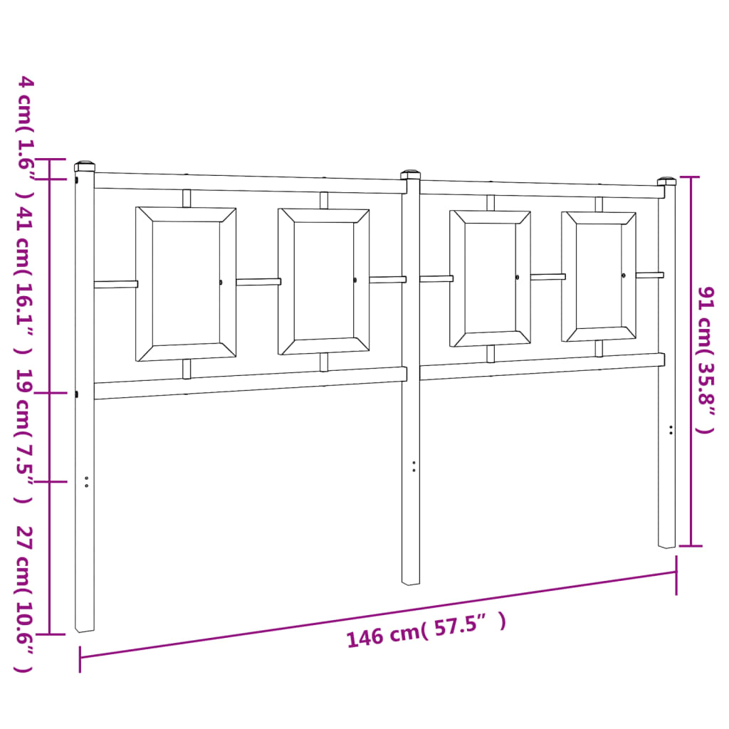 Metal Headboard Black 140 cm