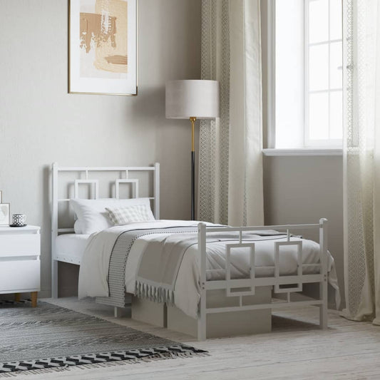 Metal Bed Frame without Mattress with Footboard White 80x200cm