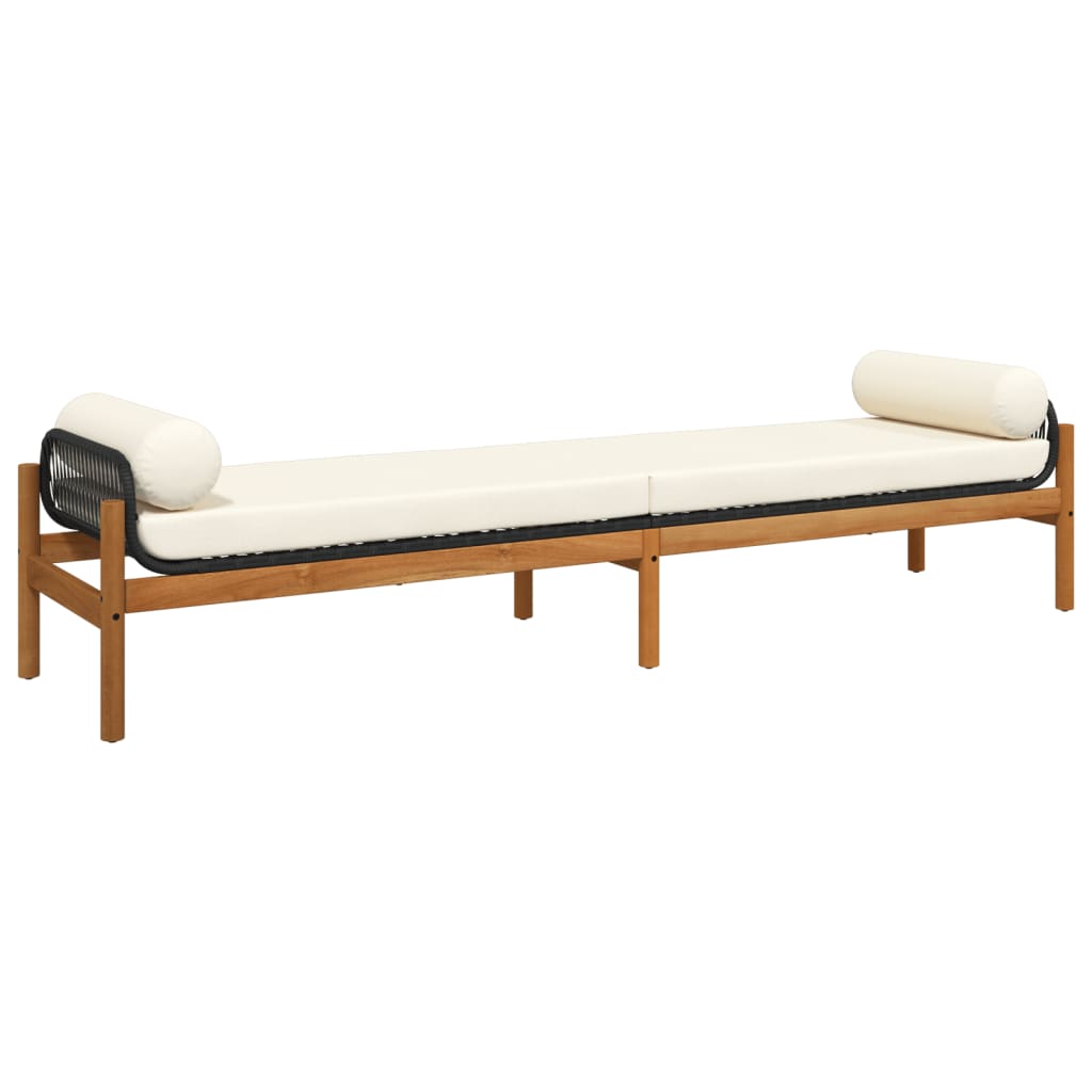 Black Poly Rattan & Acacia Garden Bench with Cushion