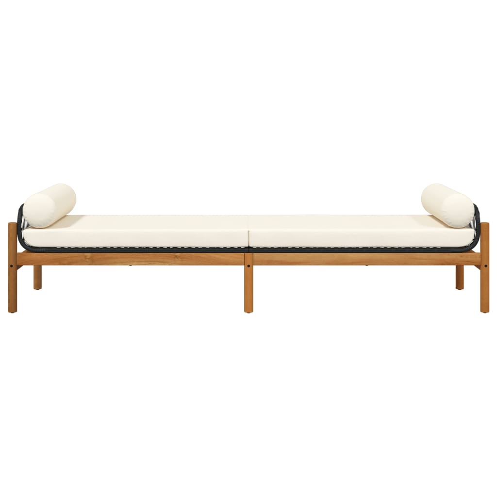 Black Poly Rattan & Acacia Garden Bench with Cushion