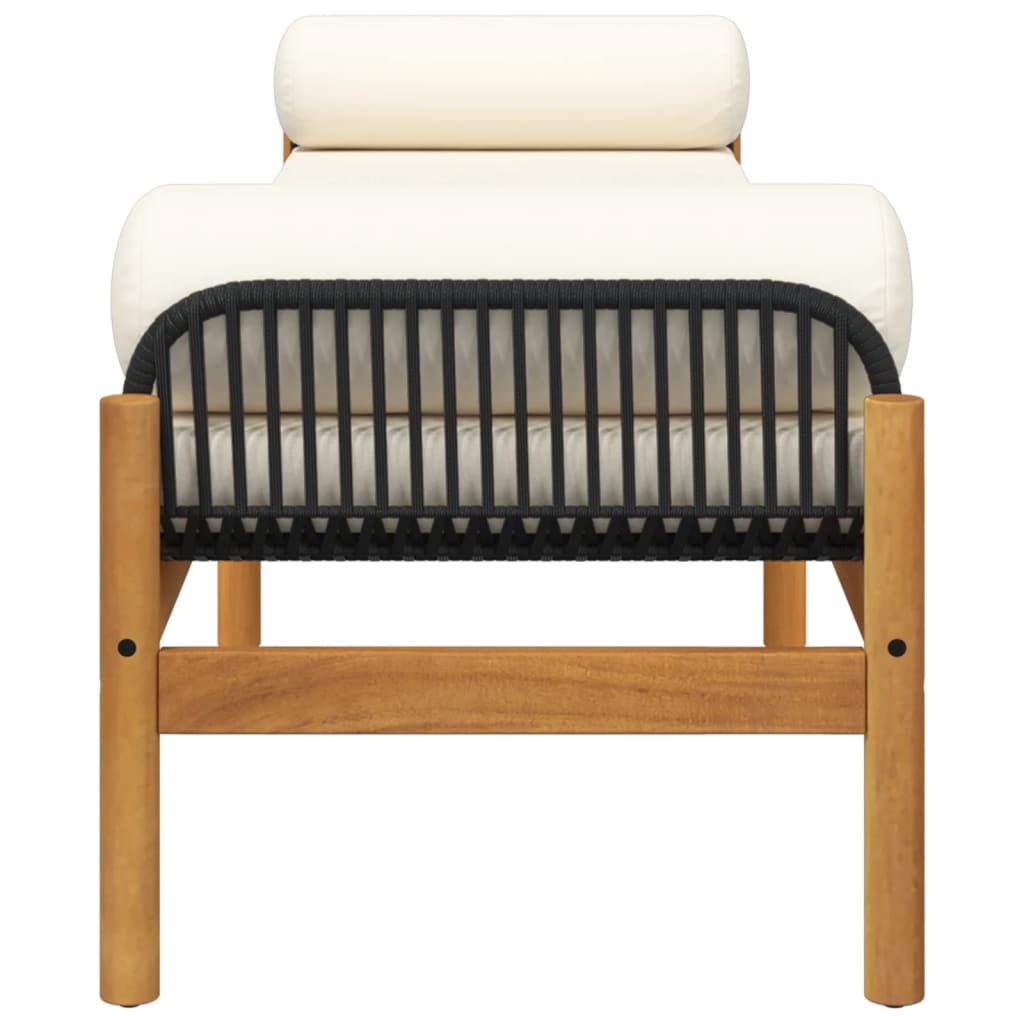 Black Poly Rattan & Acacia Garden Bench with Cushion