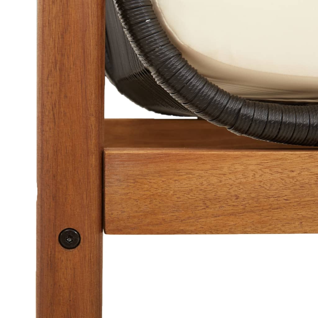 Black Poly Rattan & Acacia Garden Bench with Cushion