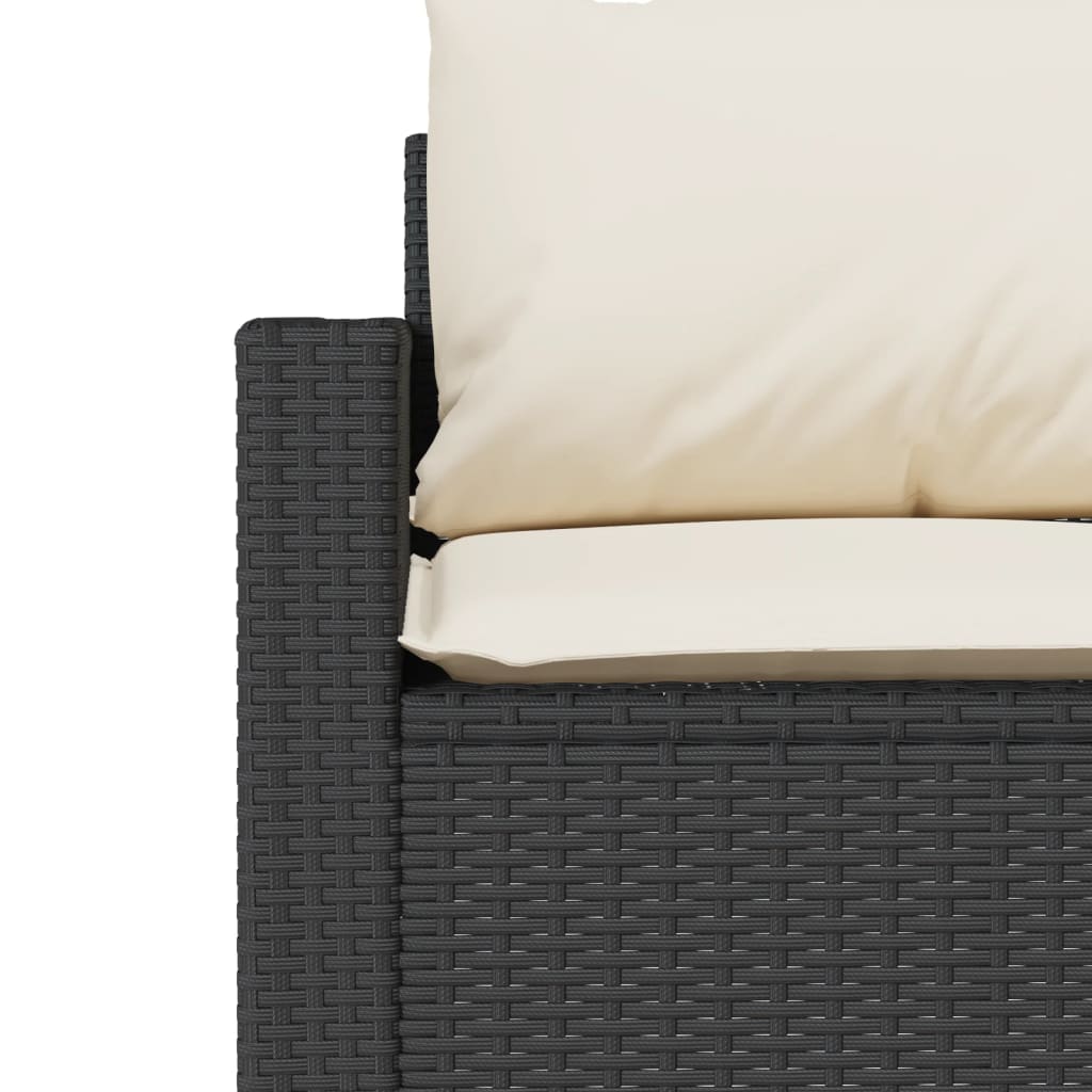 Black Poly Rattan 3-Seater Garden Sofa with Cushions