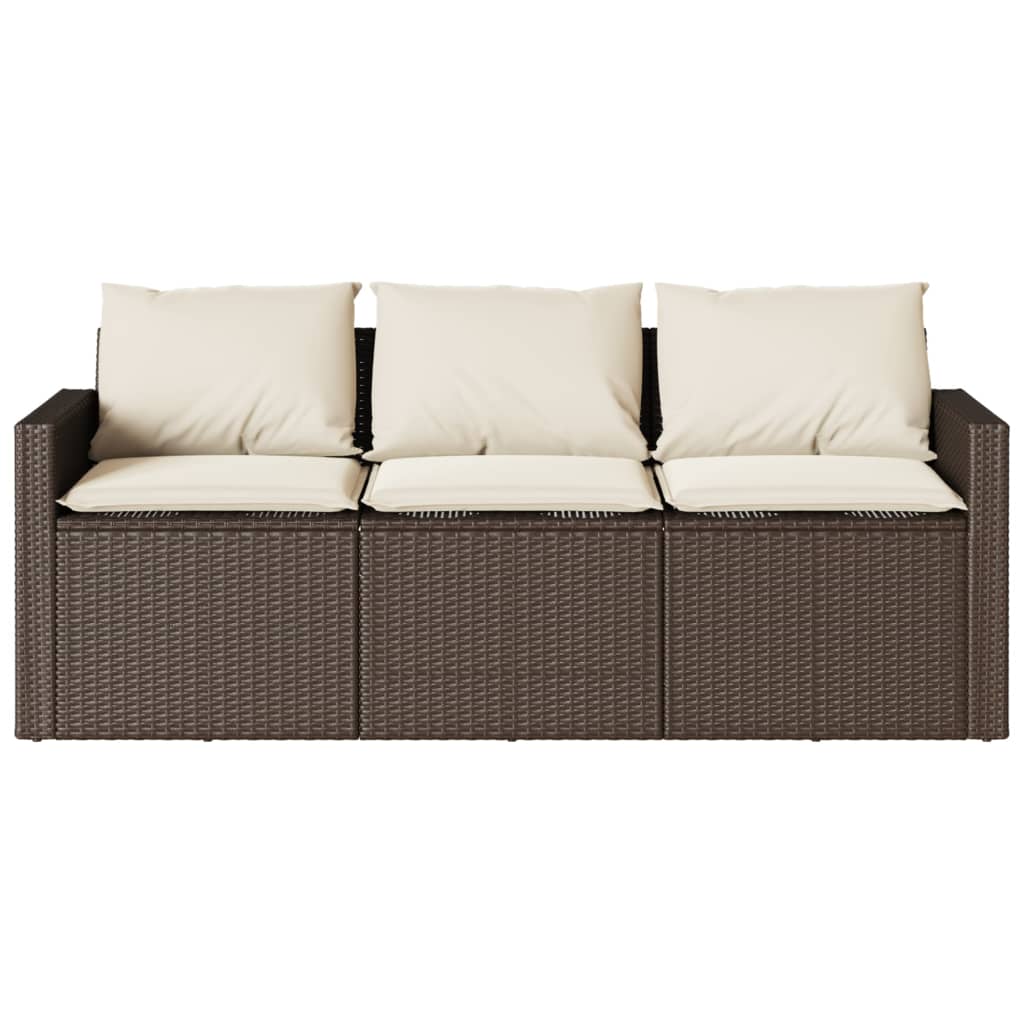 Elegant Brown 3-Seater Poly Rattan Garden Sofa with Cushions