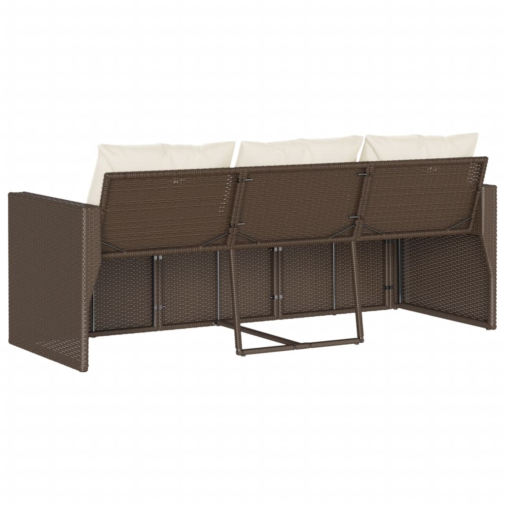 Elegant Brown 3-Seater Poly Rattan Garden Sofa with Cushions
