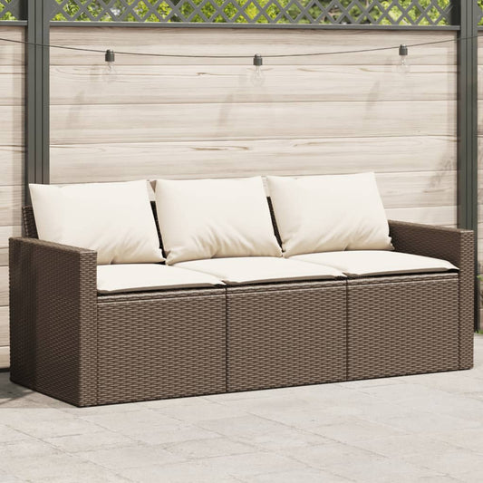 Elegant Brown 3-Seater Poly Rattan Garden Sofa with Cushions
