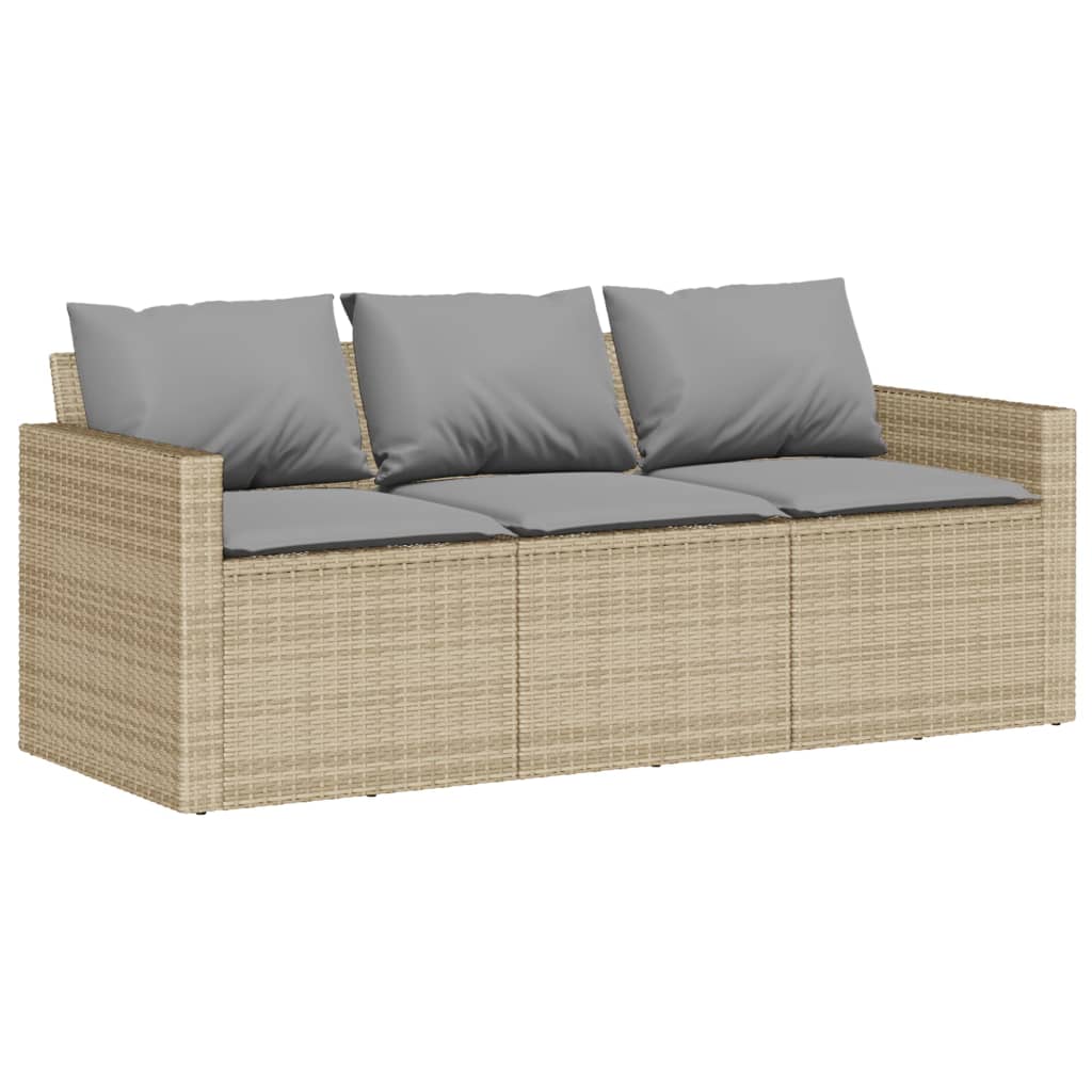 3-Seater Beige Poly Rattan Garden Sofa with Cushions