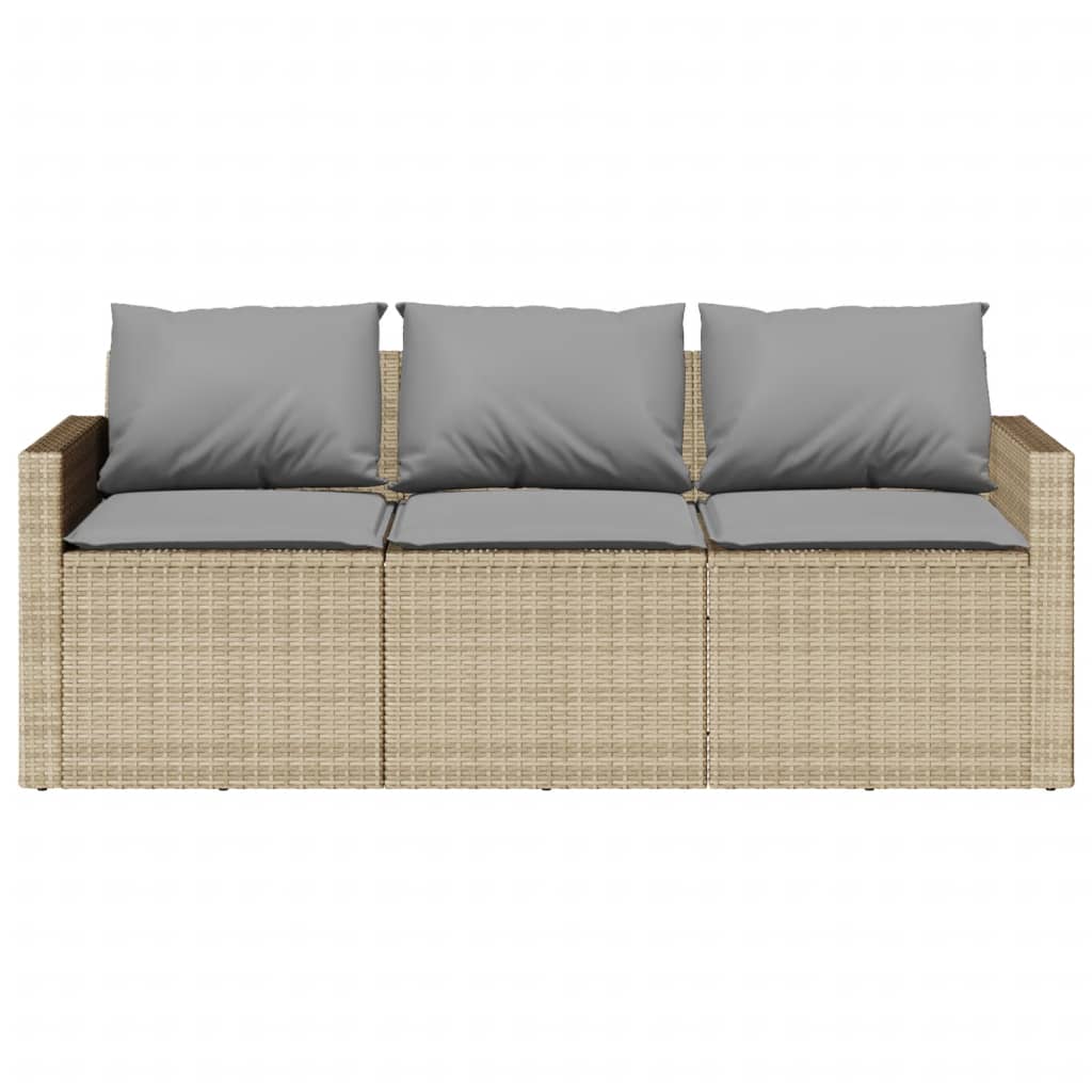 3-Seater Beige Poly Rattan Garden Sofa with Cushions