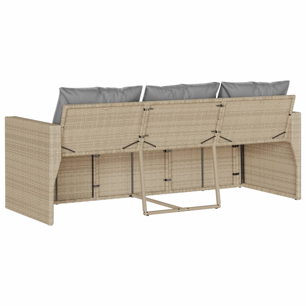 3-Seater Beige Poly Rattan Garden Sofa with Cushions