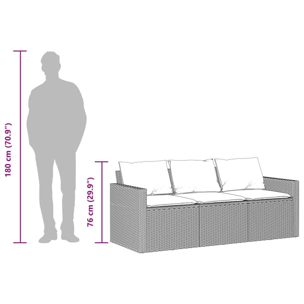 3-Seater Beige Poly Rattan Garden Sofa with Cushions