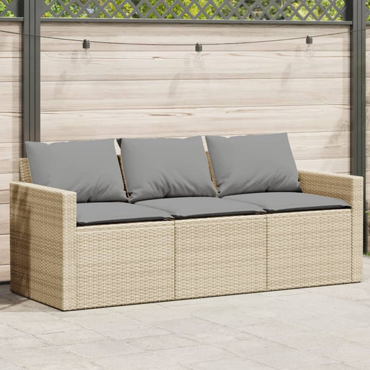 3-Seater Beige Poly Rattan Garden Sofa with Cushions