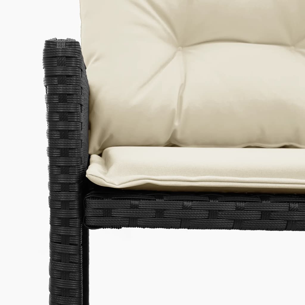 L-Shaped Black Poly Rattan Garden Sofa Set with Table & Cushions
