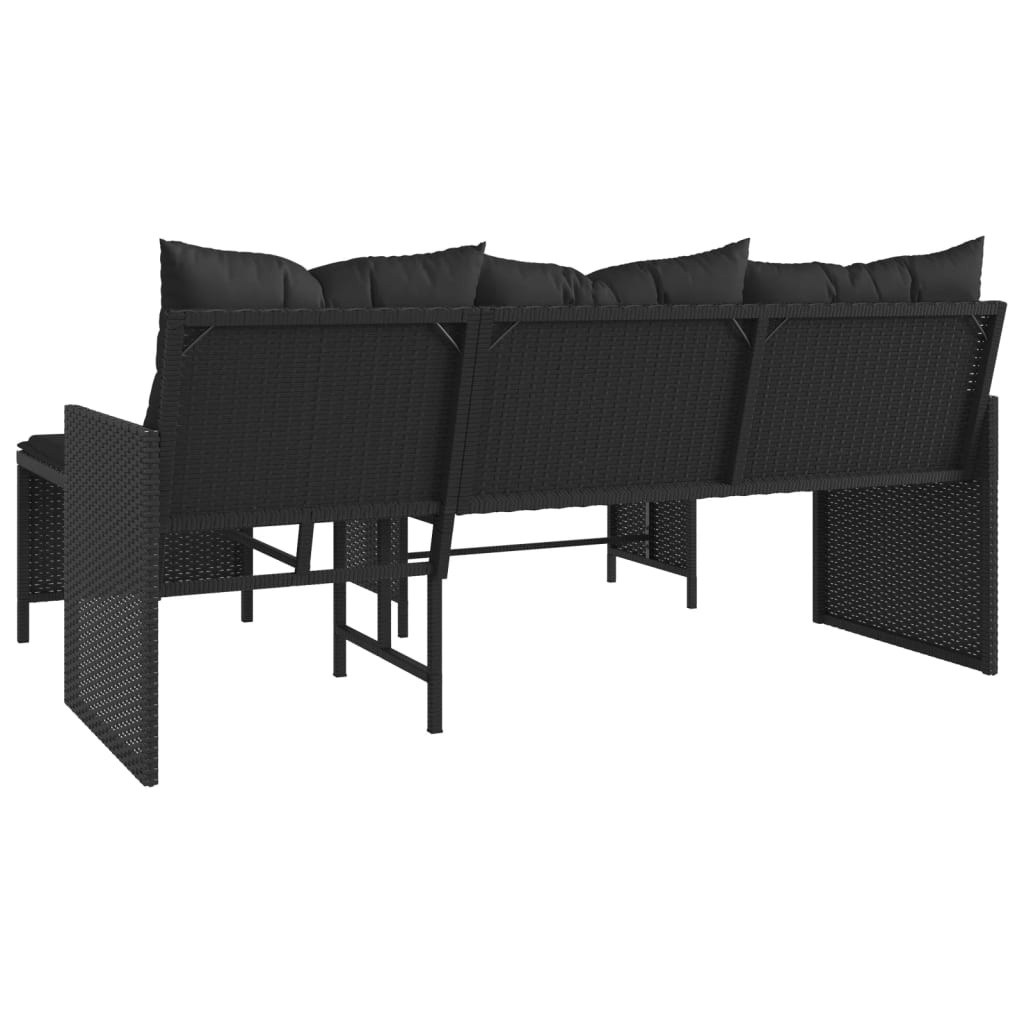 Elegant L-Shaped Black Poly Rattan Garden Sofa Set with Table & Cushions