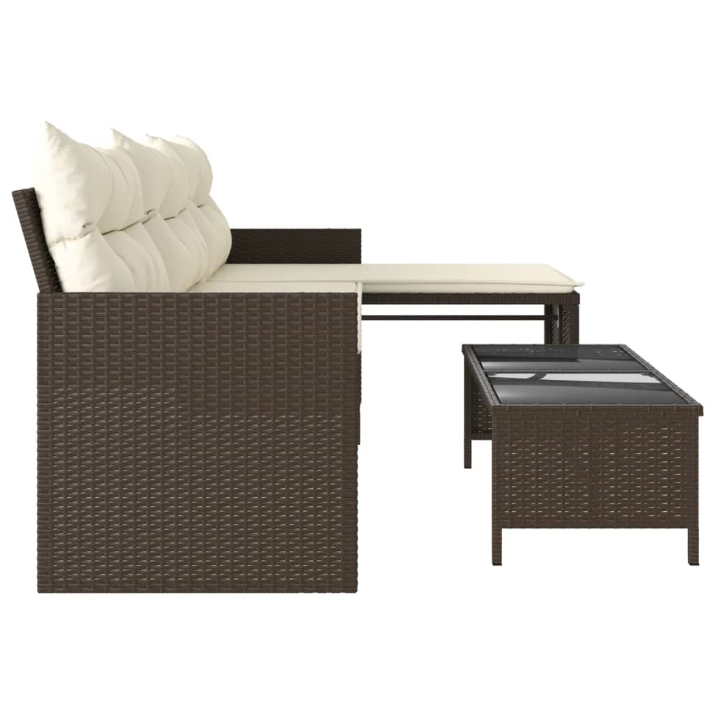 Brown Poly Rattan L-Shaped Garden Sofa with Table & Cushions