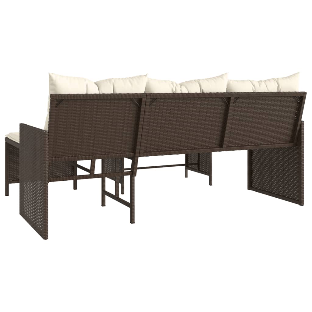 Brown Poly Rattan L-Shaped Garden Sofa with Table & Cushions