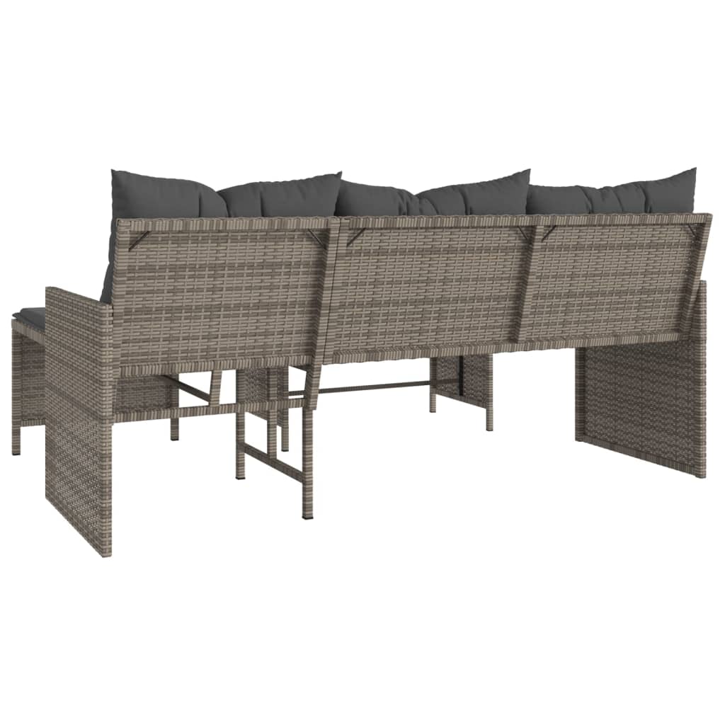 L-Shaped Grey Poly Rattan Garden Sofa Set with Table & Cushions