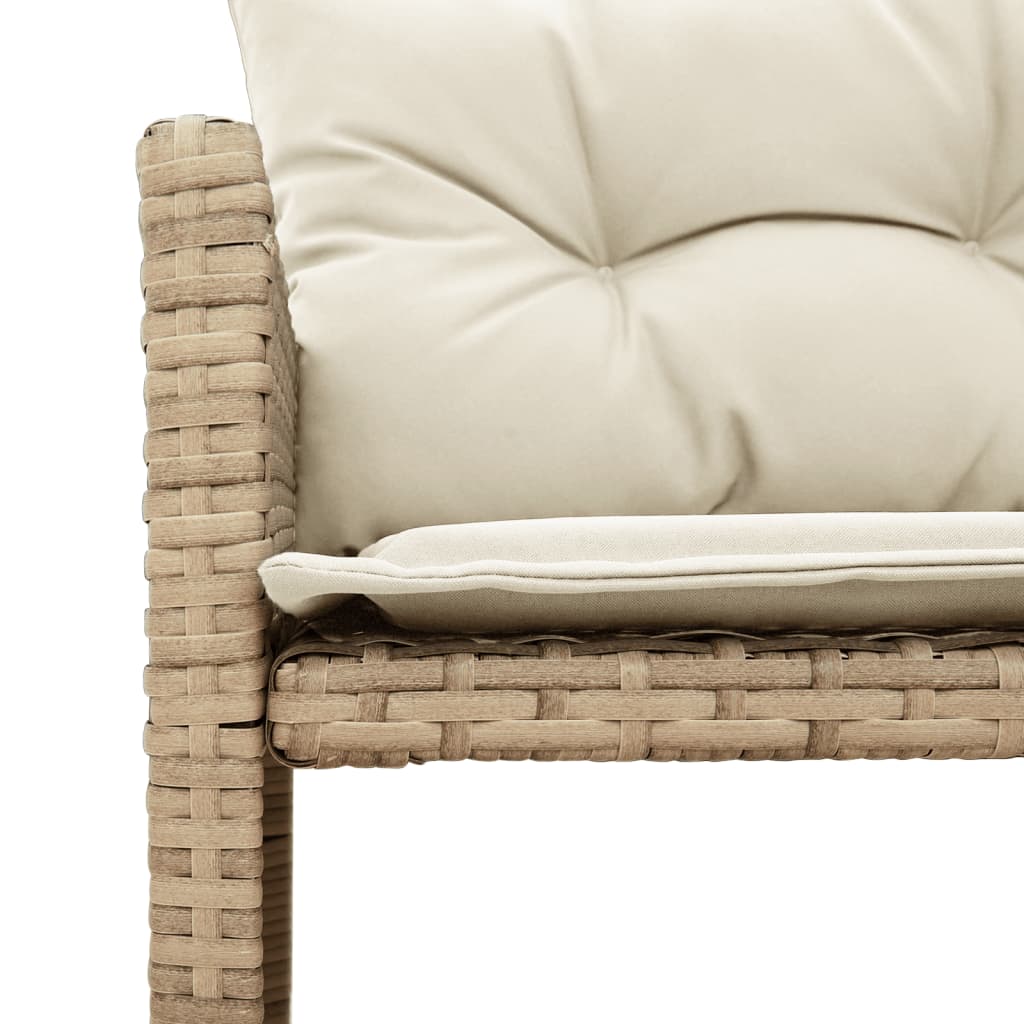 Beige L-Shaped Poly Rattan Garden Sofa Set with Table & Cushions