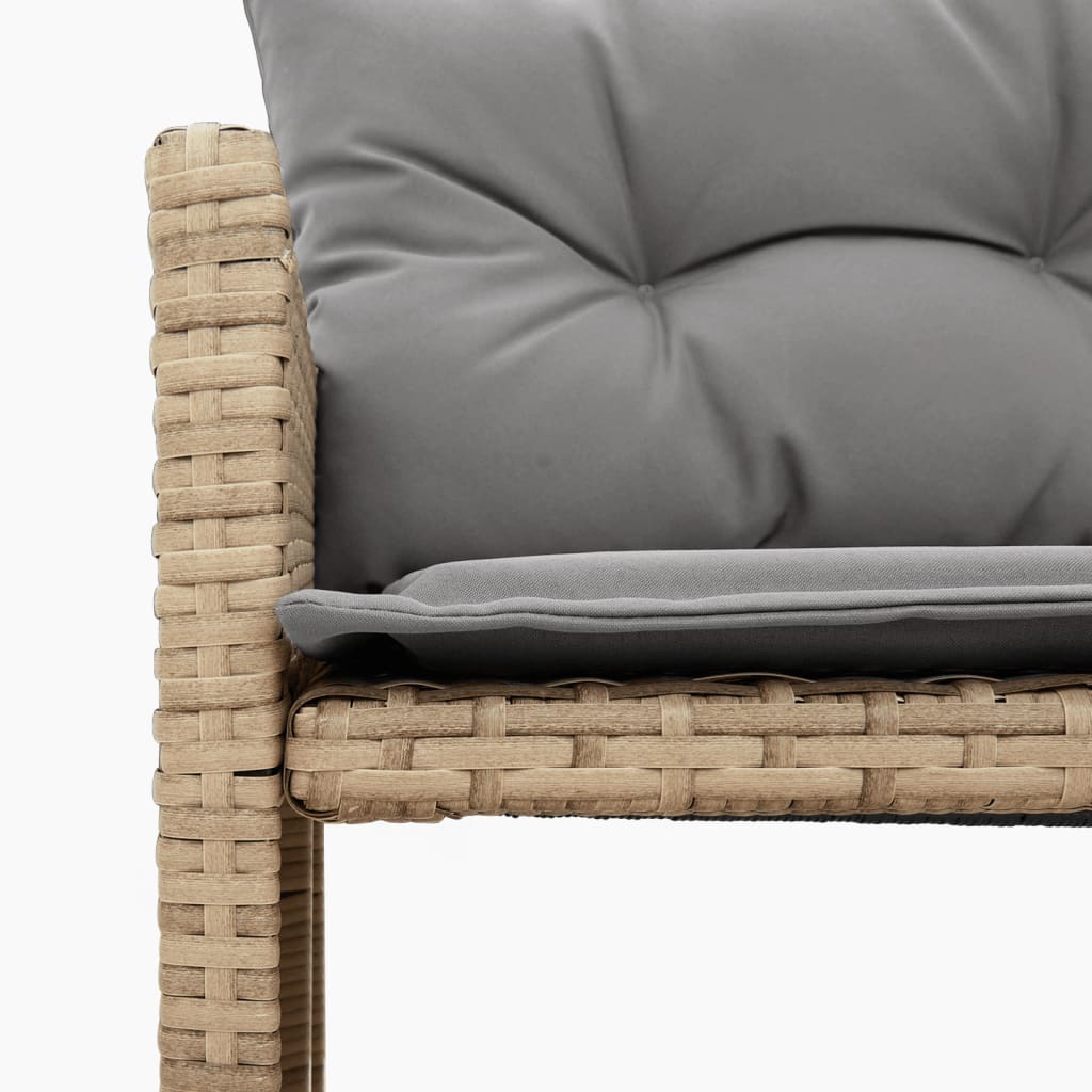 L-Shaped Beige Poly Rattan Garden Sofa Set with Table & Cushions