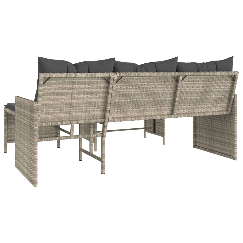L-Shaped Light Grey Poly Rattan Garden Sofa Set with Table & Cushions