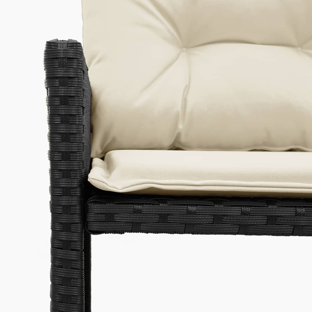 L-Shaped Black Poly Rattan Garden Sofa Set with Table & Cushions