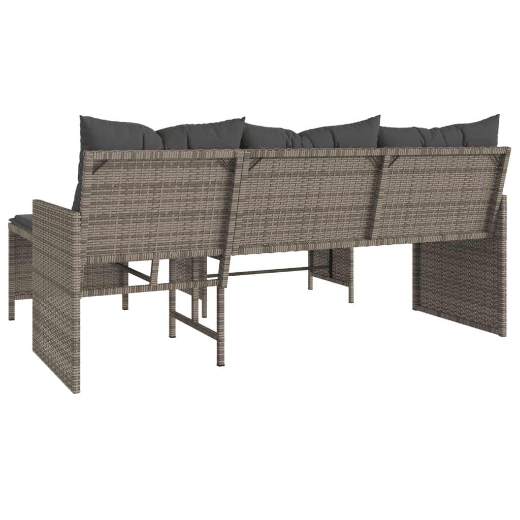 L-Shaped Grey Poly Rattan Garden Sofa with Table & Cushions