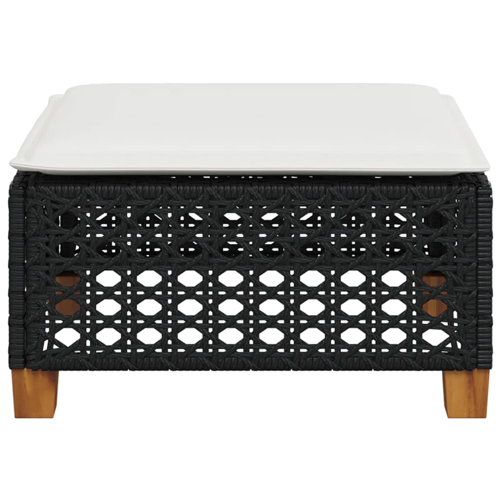 Black Poly Rattan Garden Stool with Cushion, 63.5x56x32 cm
