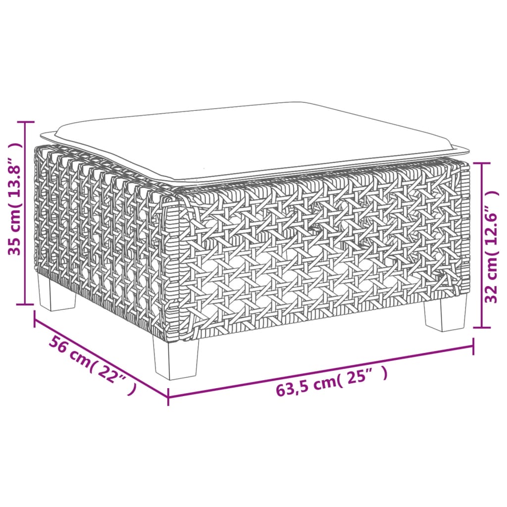 Black Poly Rattan Garden Stool with Cushion, 63.5x56x32 cm