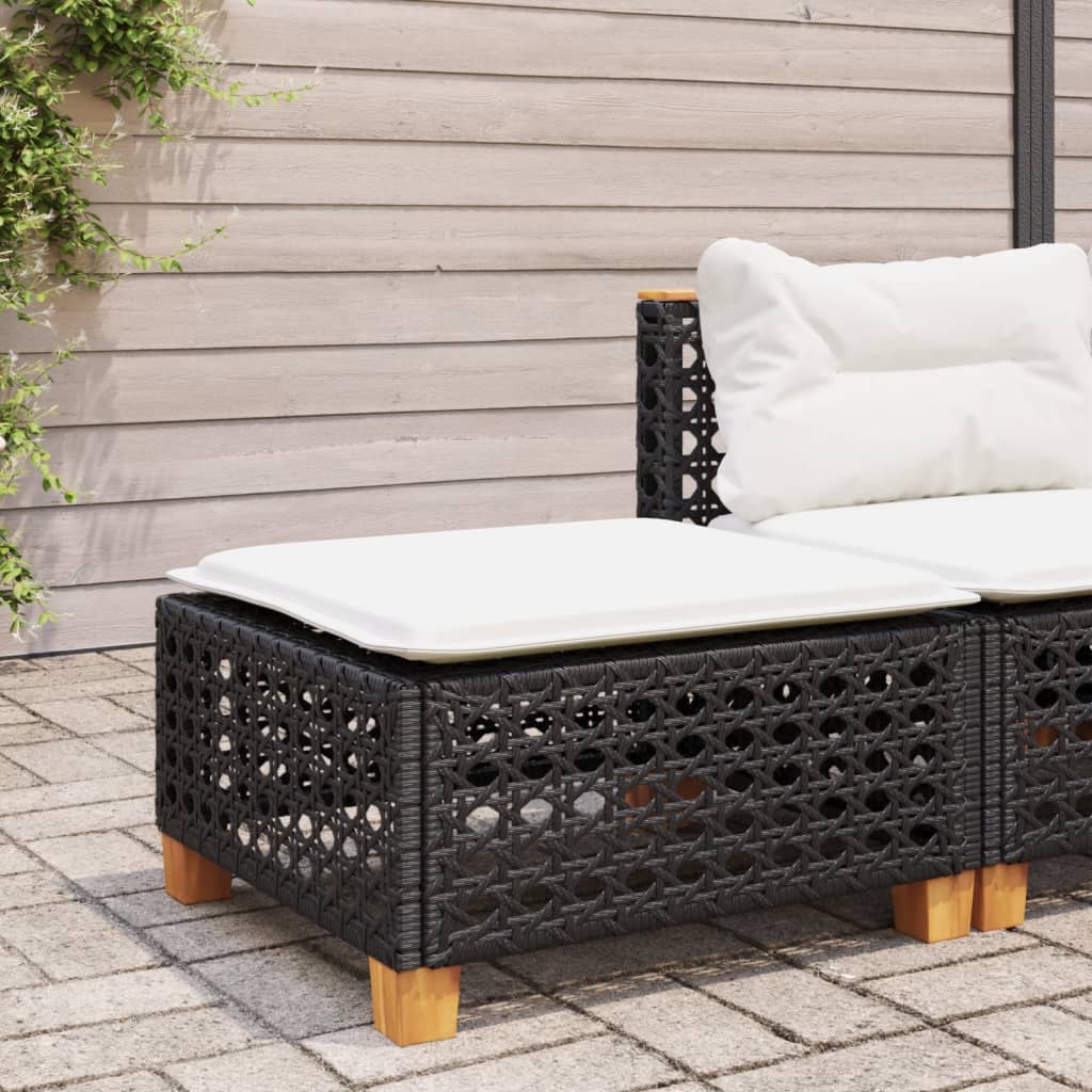 Black Poly Rattan Garden Stool with Cushion, 63.5x56x32 cm