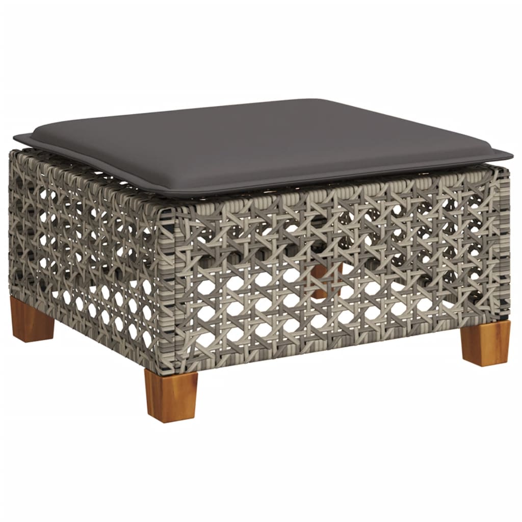 Grey Poly Rattan Garden Stool with Cushion, 63.5x56x32 cm