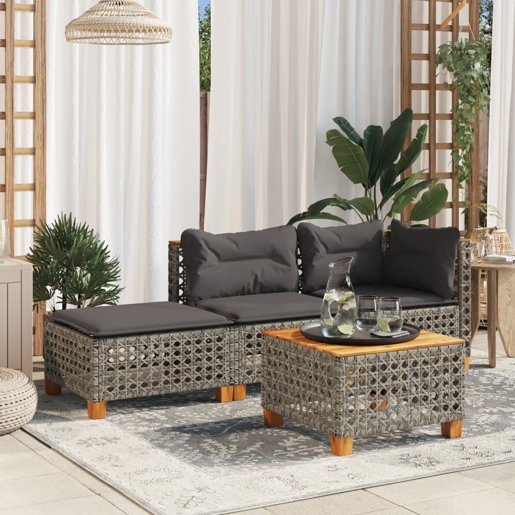 Grey Poly Rattan Garden Stool with Cushion, 63.5x56x32 cm