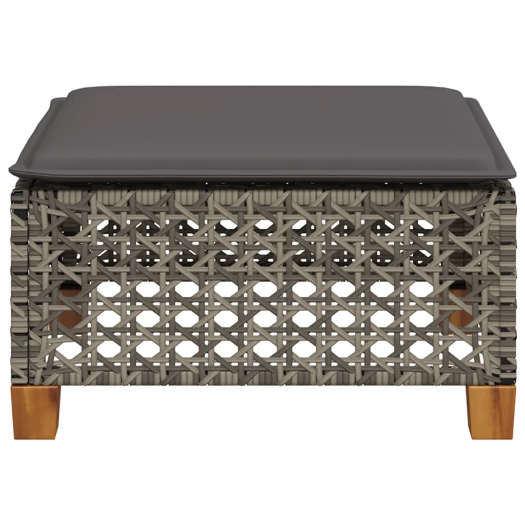 Grey Poly Rattan Garden Stool with Cushion, 63.5x56x32 cm
