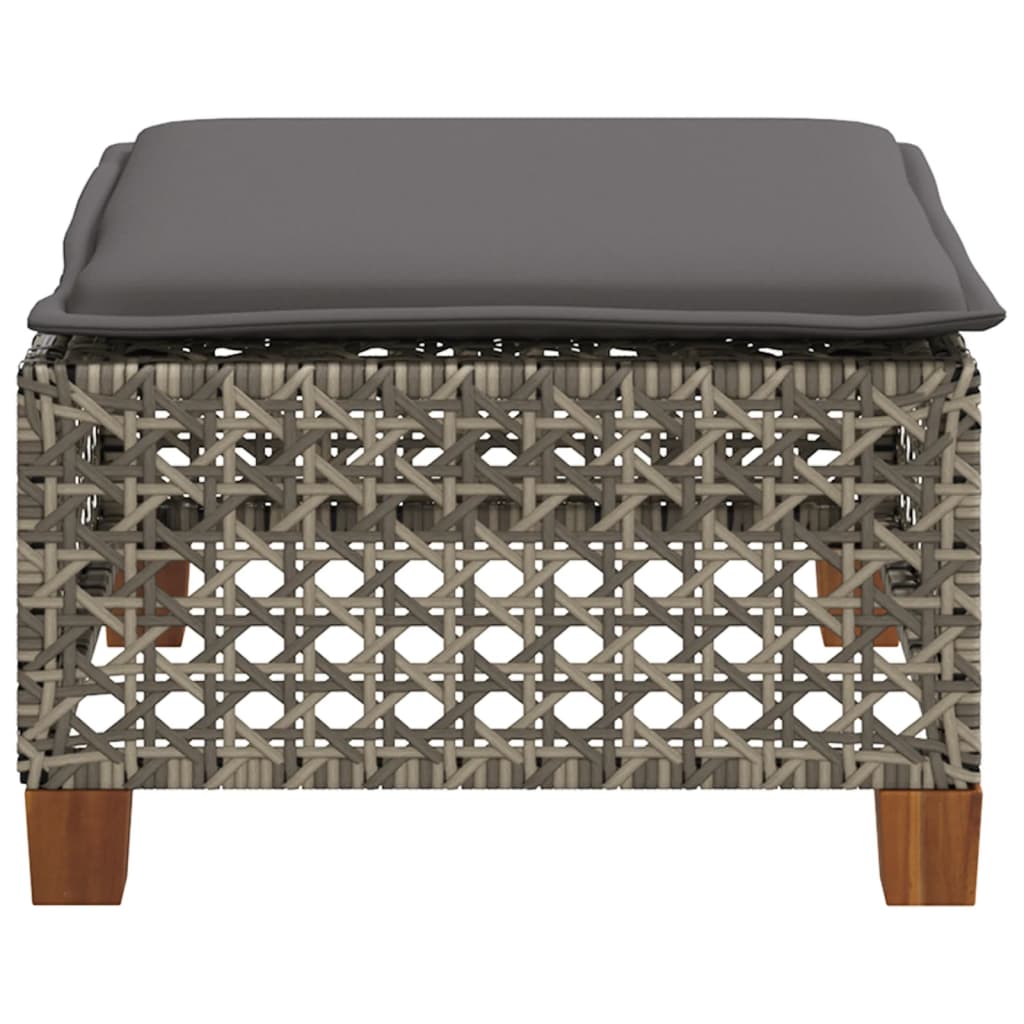 Grey Poly Rattan Garden Stool with Cushion, 63.5x56x32 cm