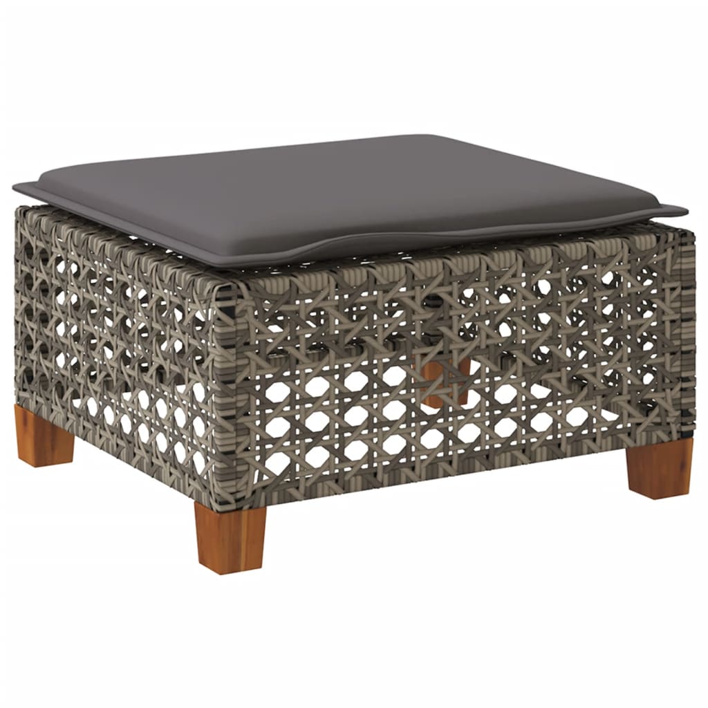Grey Poly Rattan Garden Stool with Cushion, 63.5x56x32 cm